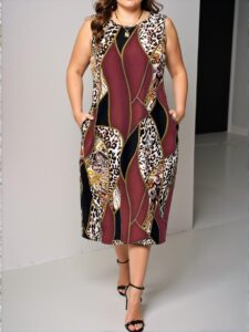 Elegant Redwood Stylish Plus Size Round Neck Sleeveless Maxi Dress with Pockets for Spring and Summer - Chic, Classy and Trendy Fashion Style to Dress to Impress