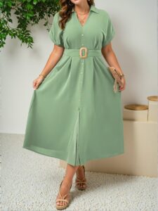 Elegant Mint Green Casual Maxi Dress with Button Detail and Slit Hem for Spring and Summer - Chic, Classy and Trendy Fashion Style to Dress to Impress