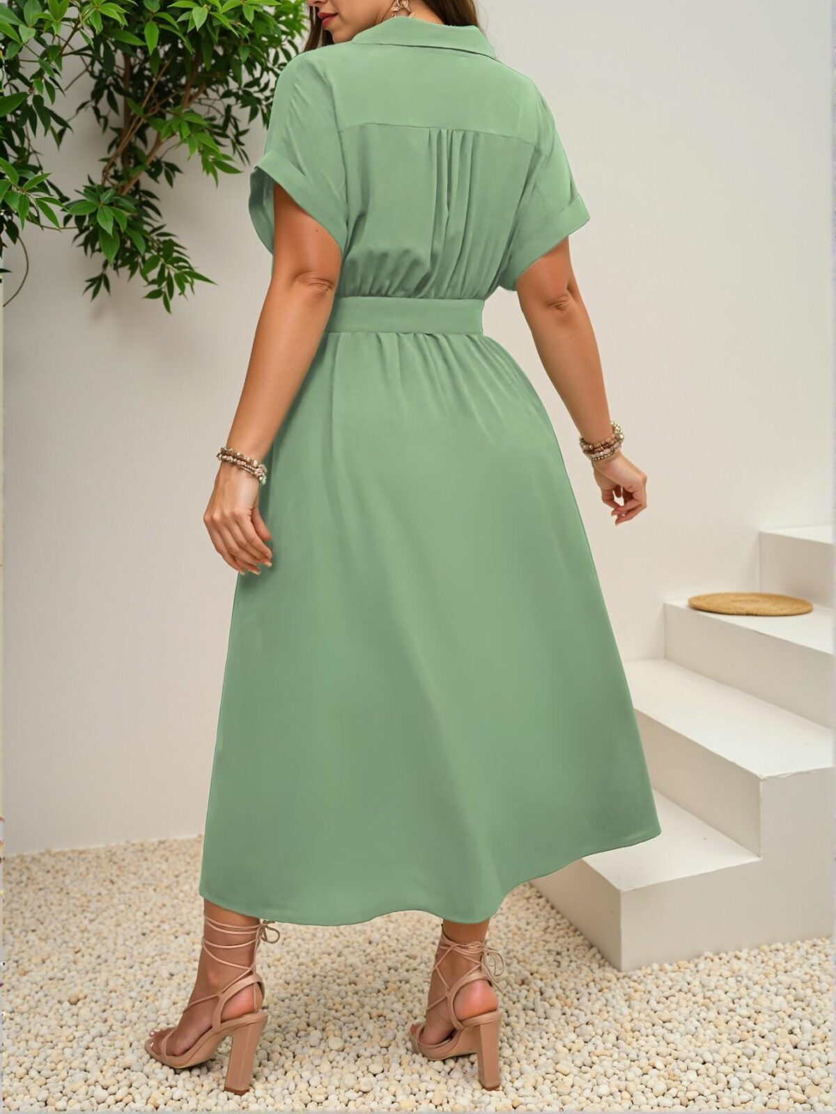 Elegant Mint Green Casual Maxi Dress with Button Detail and Slit Hem for Spring and Summer - Chic, Classy and Trendy Fashion Style to Dress to Impress - Image 2