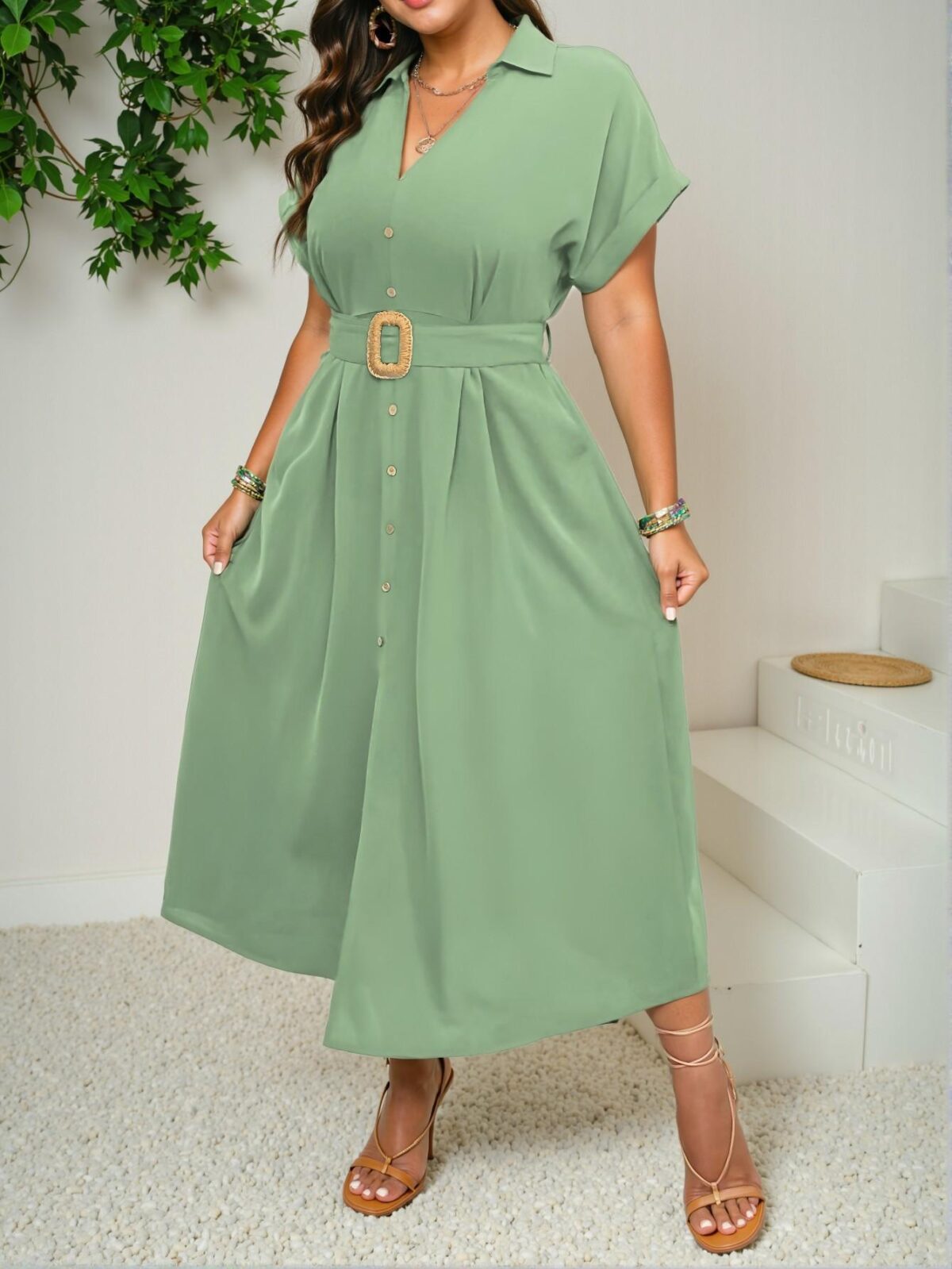 Elegant Mint Green Casual Maxi Dress with Button Detail and Slit Hem for Spring and Summer - Chic, Classy and Trendy Fashion Style to Dress to Impress - Image 3