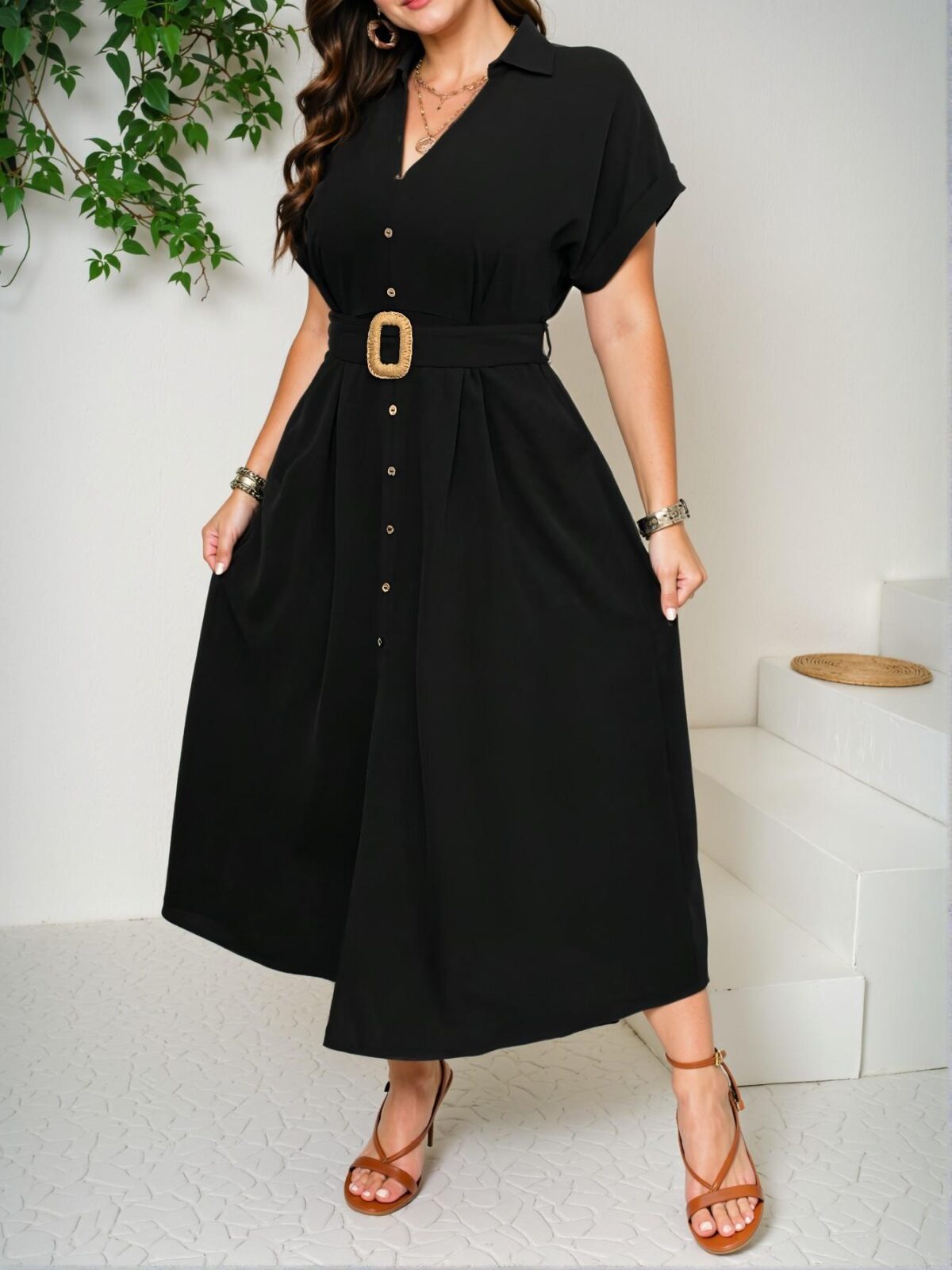 Elegant Black Casual Maxi Dress with Batwing Sleeve and Button Detail for Spring and Summer - Chic, Classy, and Trendy Fashion Style to Dress to Impress - Image 5