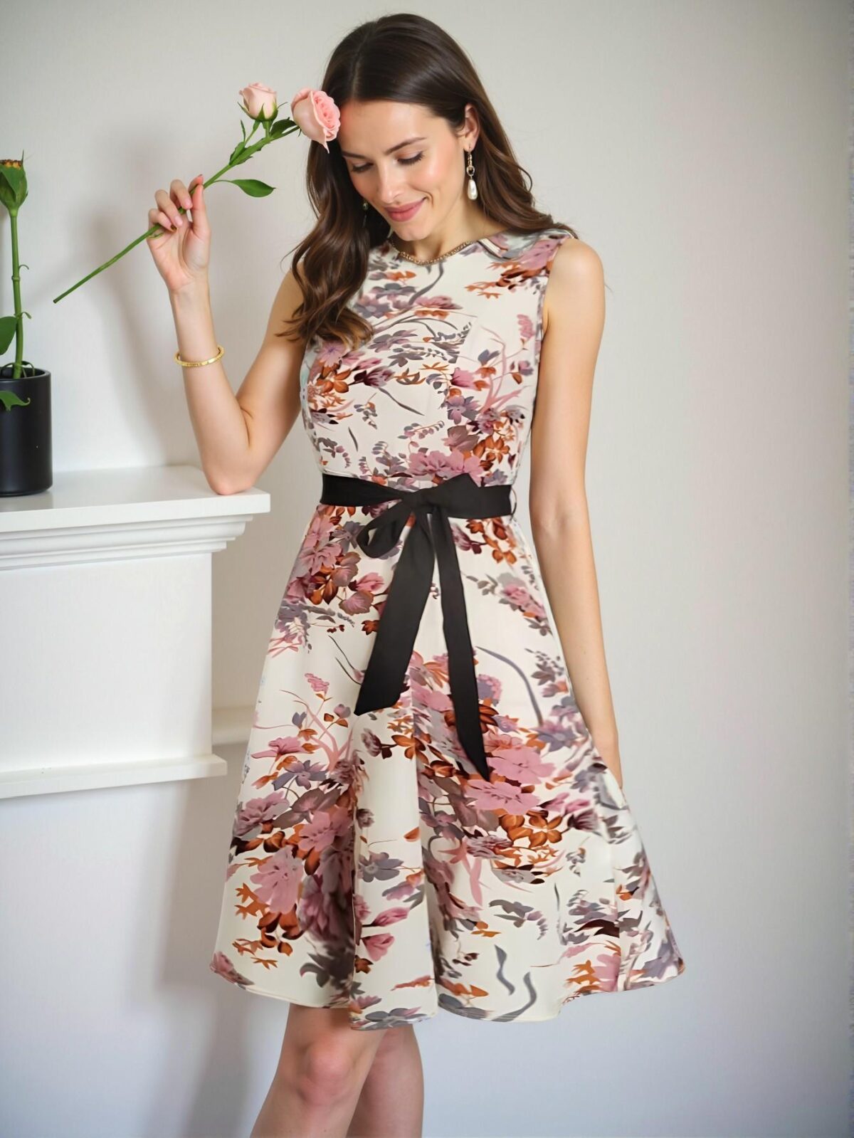 Elegant Multicolor Floral Print Sleeveless A-Line Midi Dress for Spring and Summer - Chic, Classy and Trendy Fashion Style to Dress to Impress