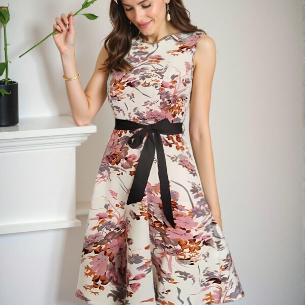 Elegant Multicolor Floral Print Sleeveless A-Line Midi Dress for Spring and Summer - Chic, Classy and Trendy Fashion Style to Dress to Impress