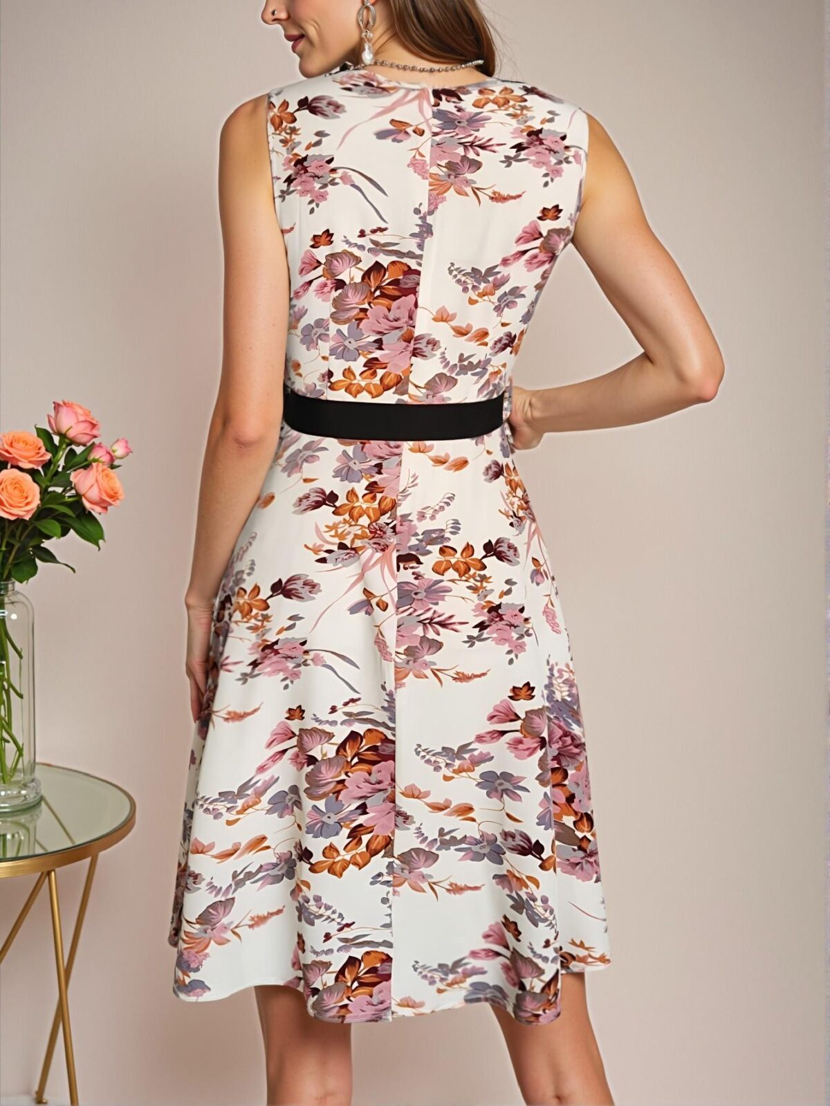 Elegant Multicolor Floral Print Sleeveless A-Line Midi Dress for Spring and Summer - Chic, Classy and Trendy Fashion Style to Dress to Impress - Image 2