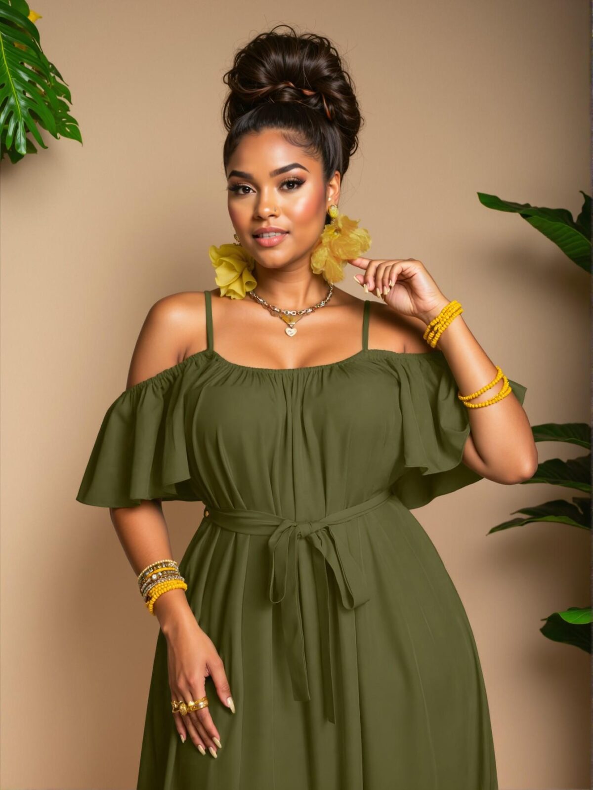Elegant Army Green Versatile Open Shoulder Spaghetti Strap Dress Perfect for Warm Seasons Chic, Classy and Trendy Fashion Style to Dress to Impress - Image 2