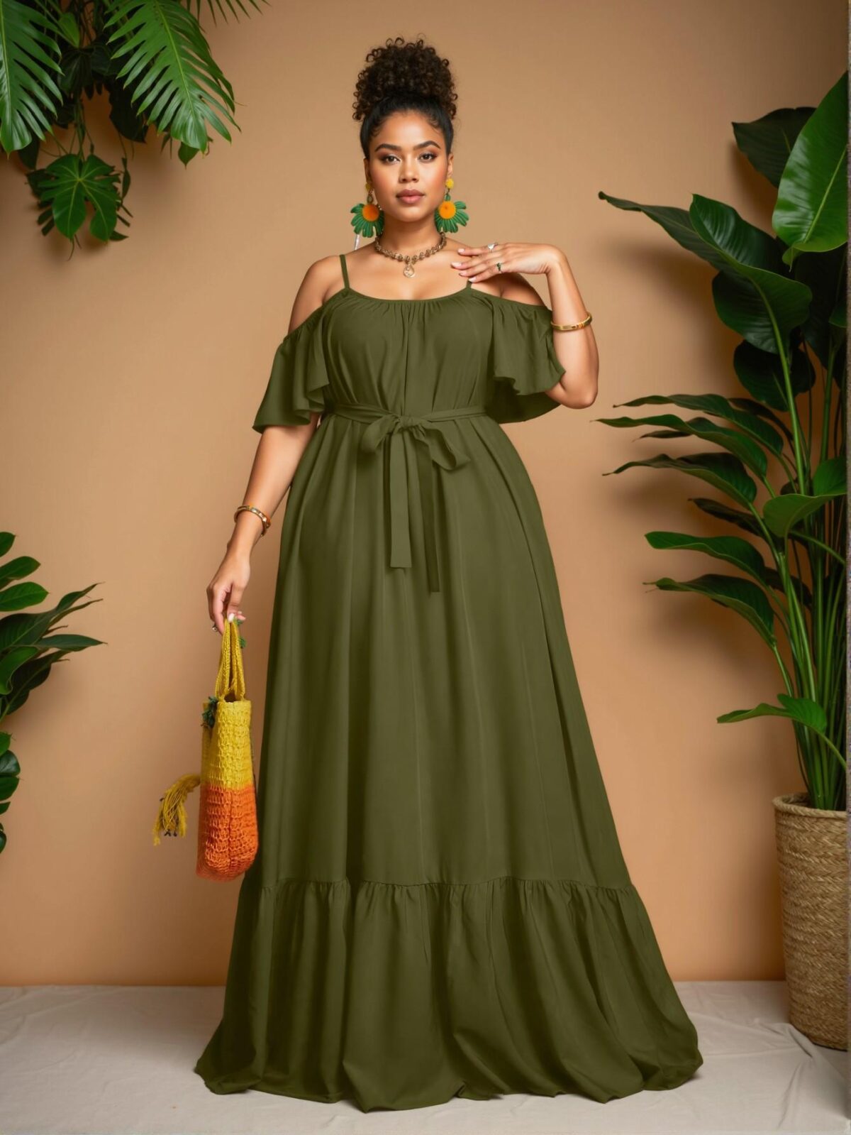 Elegant Army Green Versatile Open Shoulder Spaghetti Strap Dress Perfect for Warm Seasons Chic, Classy and Trendy Fashion Style to Dress to Impress - Image 3