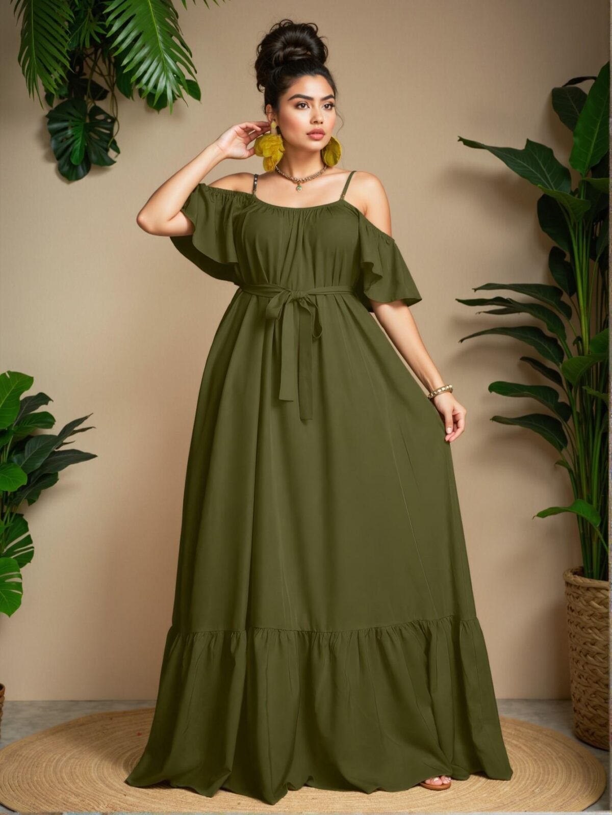 Elegant Army Green Versatile Open Shoulder Spaghetti Strap Dress Perfect for Warm Seasons Chic, Classy and Trendy Fashion Style to Dress to Impress - Image 4
