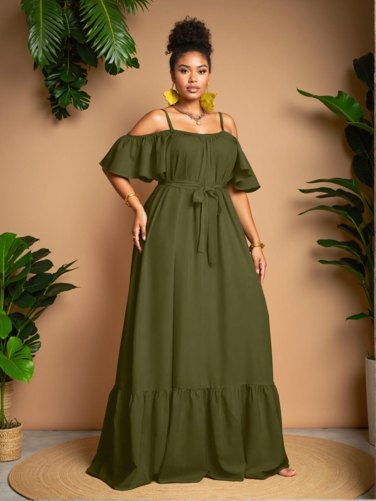 Elegant Army Green Versatile Open Shoulder Spaghetti Strap Dress Perfect for Warm Seasons Chic, Classy and Trendy Fashion Style to Dress to Impress - Image 5