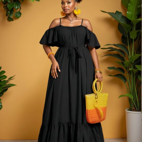 Elegant Black Off-Shoulder Ruffled Dress Perfect for Spring and Summer Vacations - Chic, Classy and Trendy Fashion Style to Dress to Impress