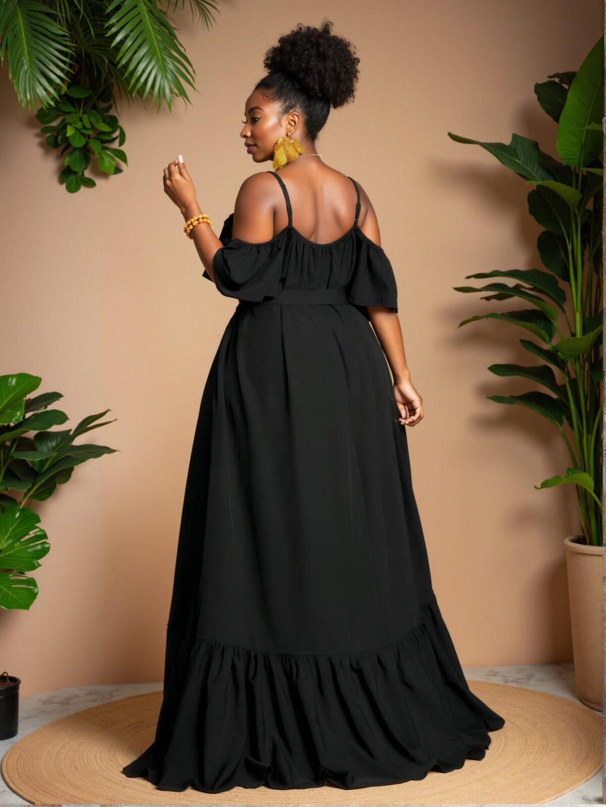 Elegant Black Off-Shoulder Ruffled Dress Perfect for Spring and Summer Vacations - Chic, Classy and Trendy Fashion Style to Dress to Impress - Image 2