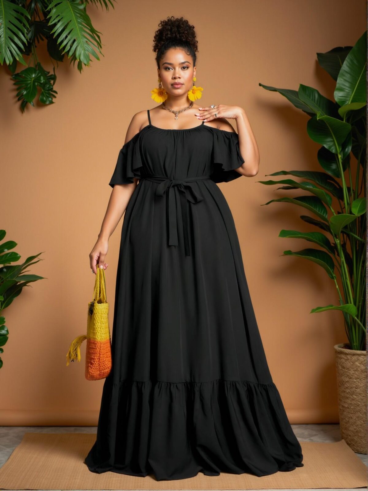Elegant Black Off-Shoulder Ruffled Dress Perfect for Spring and Summer Vacations - Chic, Classy and Trendy Fashion Style to Dress to Impress - Image 4