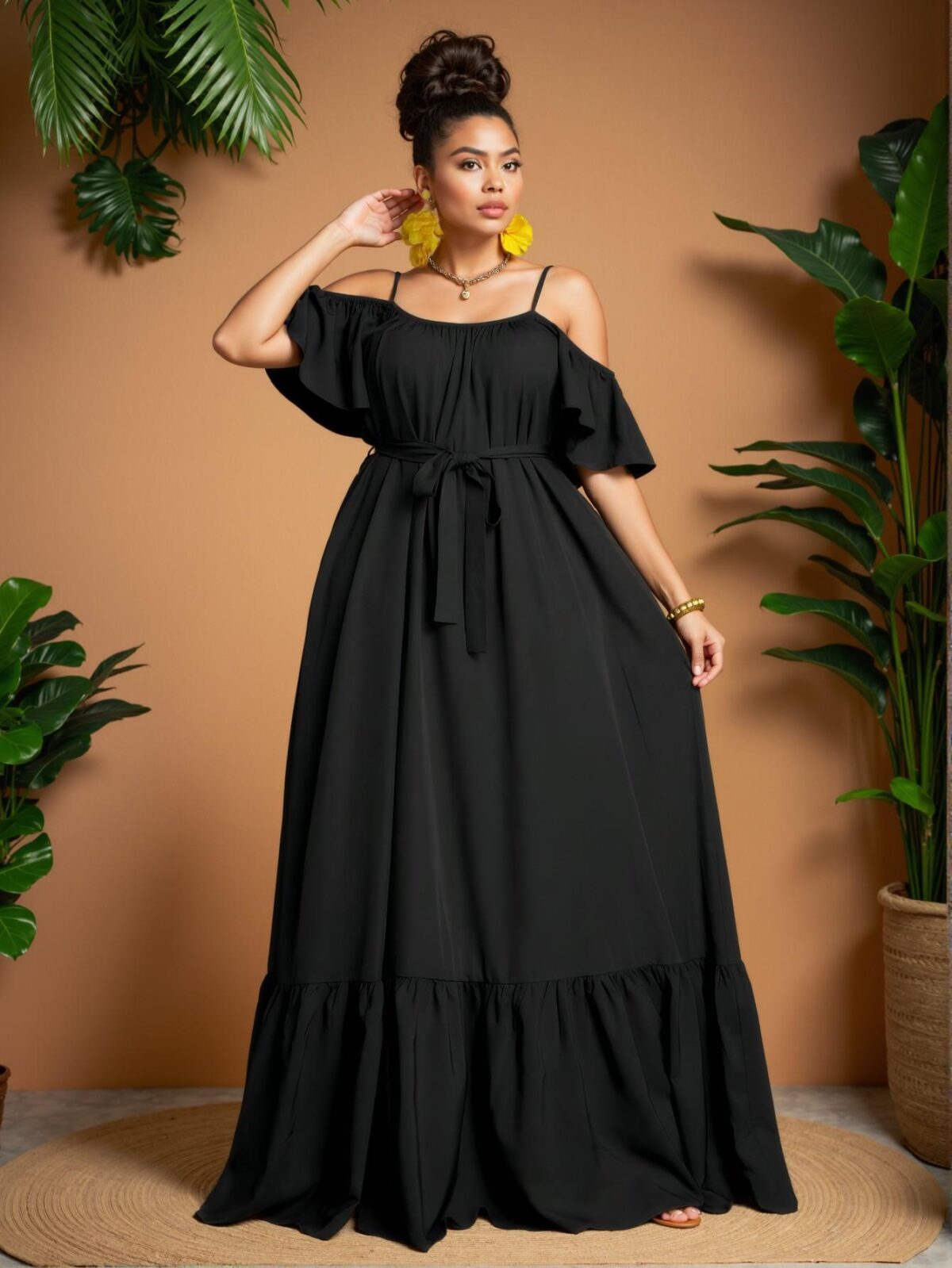 Elegant Black Off-Shoulder Ruffled Dress Perfect for Spring and Summer Vacations - Chic, Classy and Trendy Fashion Style to Dress to Impress - Image 5
