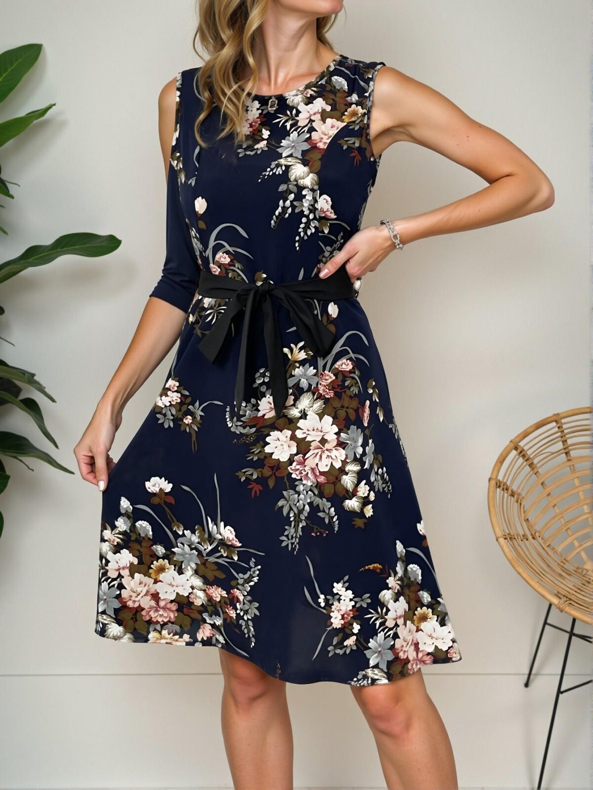 Elegant Navy Blue Boho A-Line Sleeveless Dress, Perfect for Spring and Summer Events | Chic, Classy, and Trendy Fashion Style to Dress to Impress - Image 4