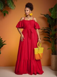 Elegant Red Flounce Hem Off Shoulder Plus Size Dress for Warm Weather Chic, Classy and Trendy Fashion Style to Dress to Impress