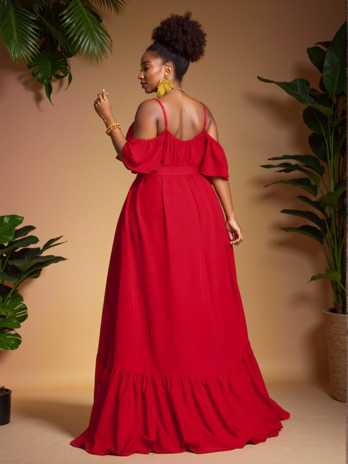 Elegant Red Flounce Hem Off Shoulder Plus Size Dress for Warm Weather Chic, Classy and Trendy Fashion Style to Dress to Impress - Image 2