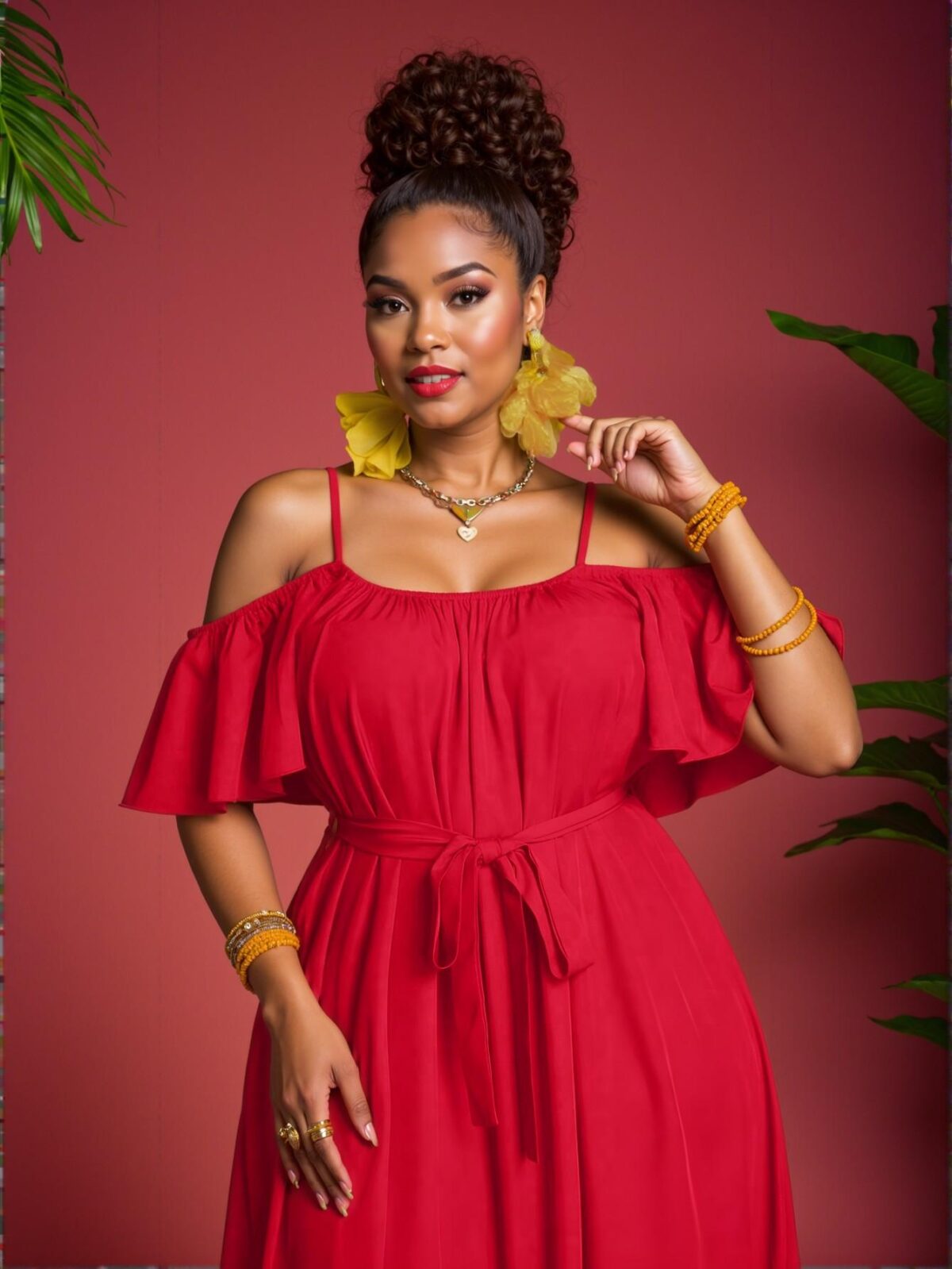 Elegant Red Flounce Hem Off Shoulder Plus Size Dress for Warm Weather Chic, Classy and Trendy Fashion Style to Dress to Impress - Image 3