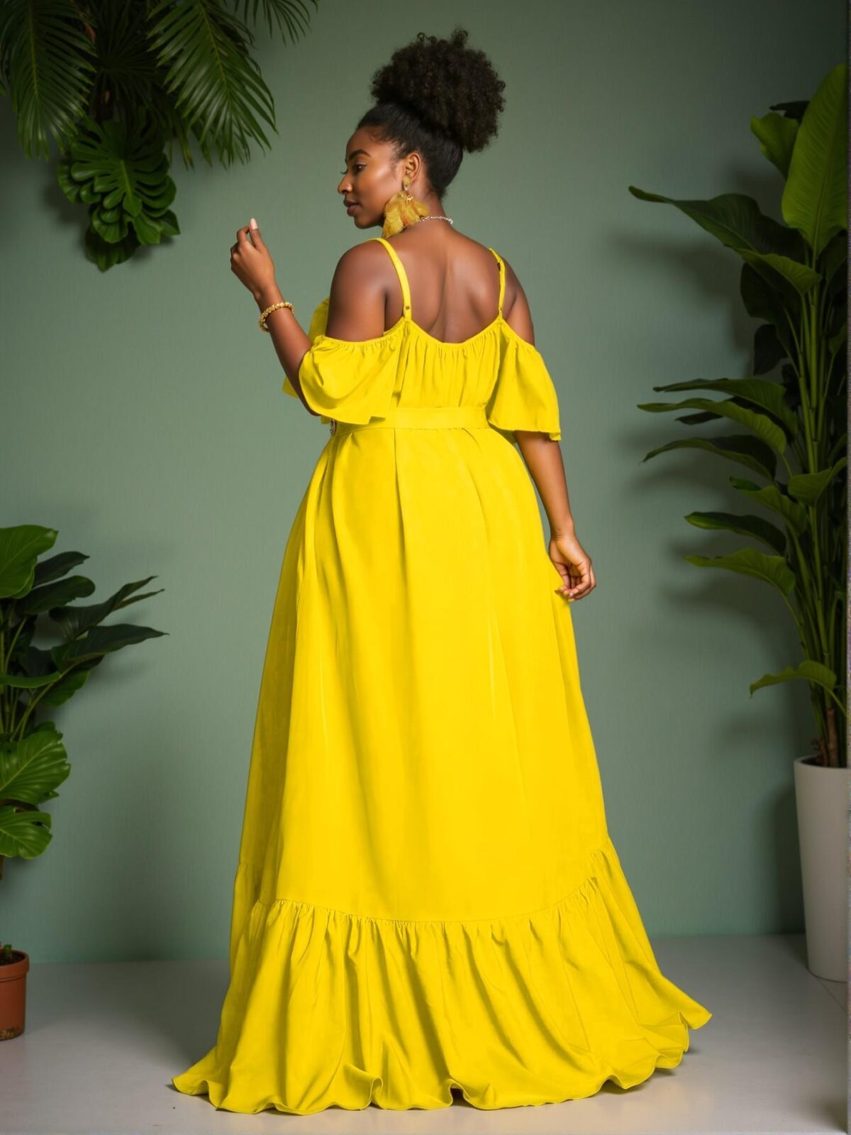 Elegant Yellow Stylish Open Shoulder Spaghetti Strap Dress for Spring and Summer - Chic, Classy and Trendy Fashion Style to Dress to Impress - Image 2