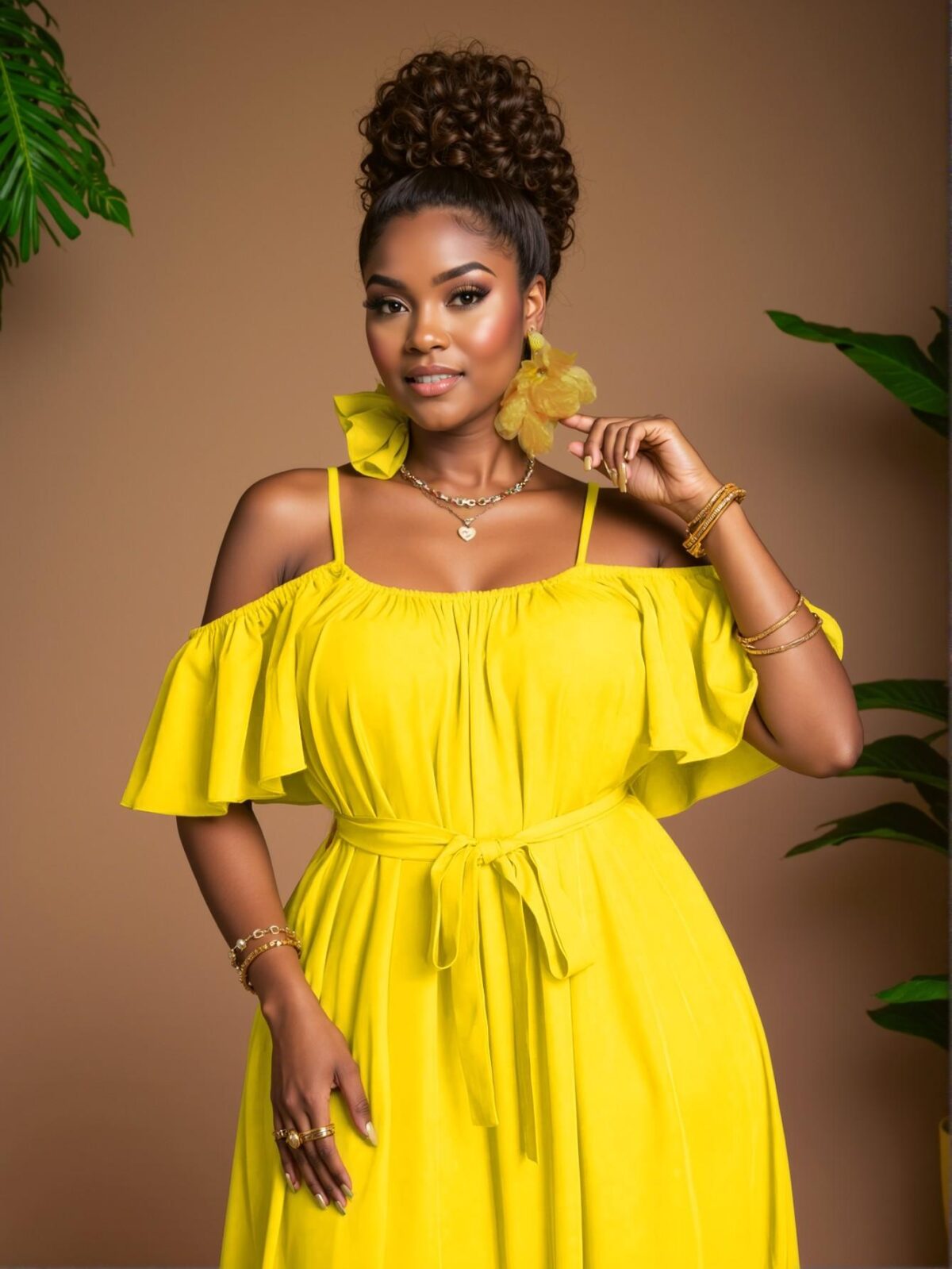 Elegant Yellow Stylish Open Shoulder Spaghetti Strap Dress for Spring and Summer - Chic, Classy and Trendy Fashion Style to Dress to Impress - Image 3