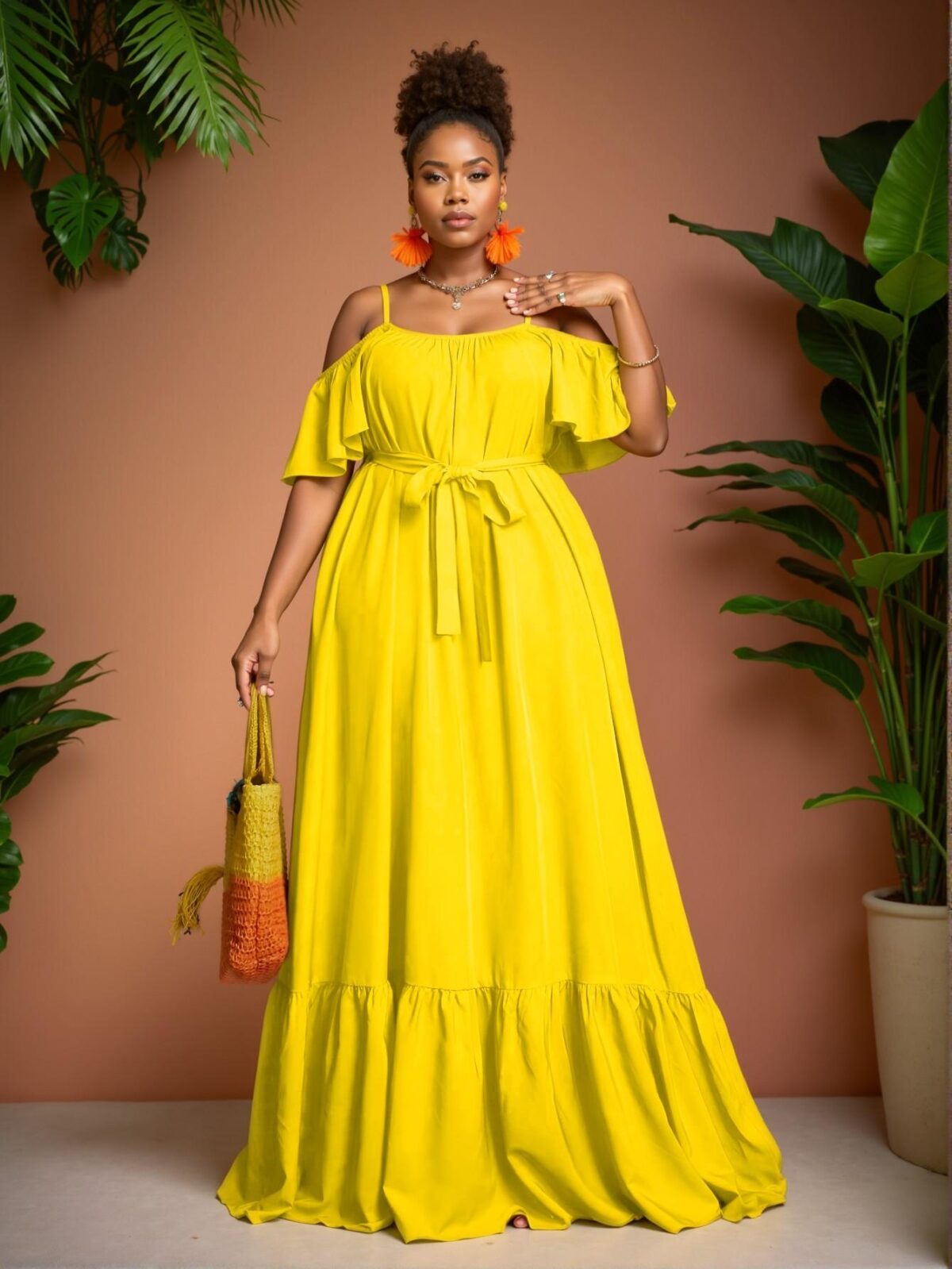 Elegant Yellow Stylish Open Shoulder Spaghetti Strap Dress for Spring and Summer - Chic, Classy and Trendy Fashion Style to Dress to Impress - Image 4