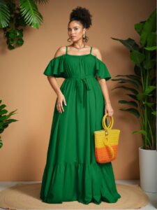 Elegant Dark Green Off-Shoulder Ruffled A-Line Dress Perfect for Spring and Summer - Chic, Classy and Trendy Fashion Style to Dress to Impress