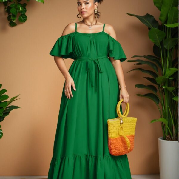 Elegant Dark Green Off-Shoulder Ruffled A-Line Dress Perfect for Spring and Summer - Chic, Classy and Trendy Fashion Style to Dress to Impress