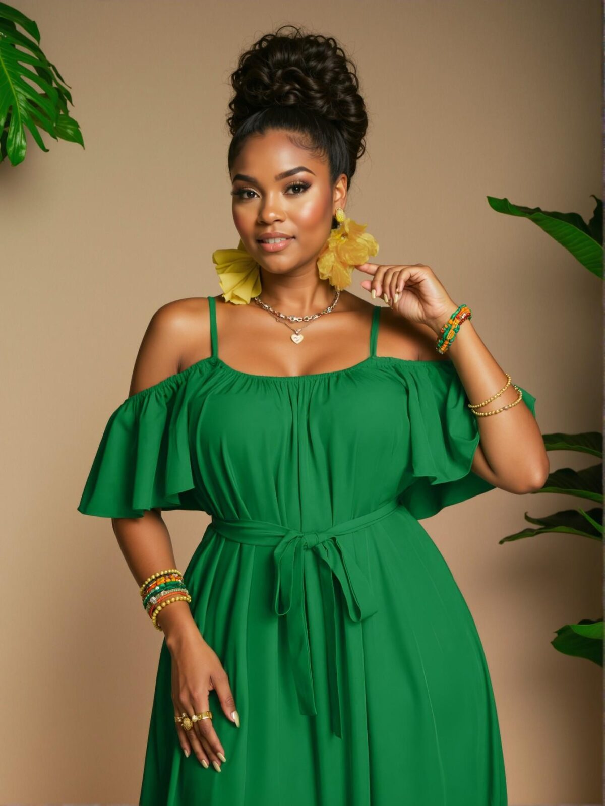 Elegant Dark Green Off-Shoulder Ruffled A-Line Dress Perfect for Spring and Summer - Chic, Classy and Trendy Fashion Style to Dress to Impress - Image 2