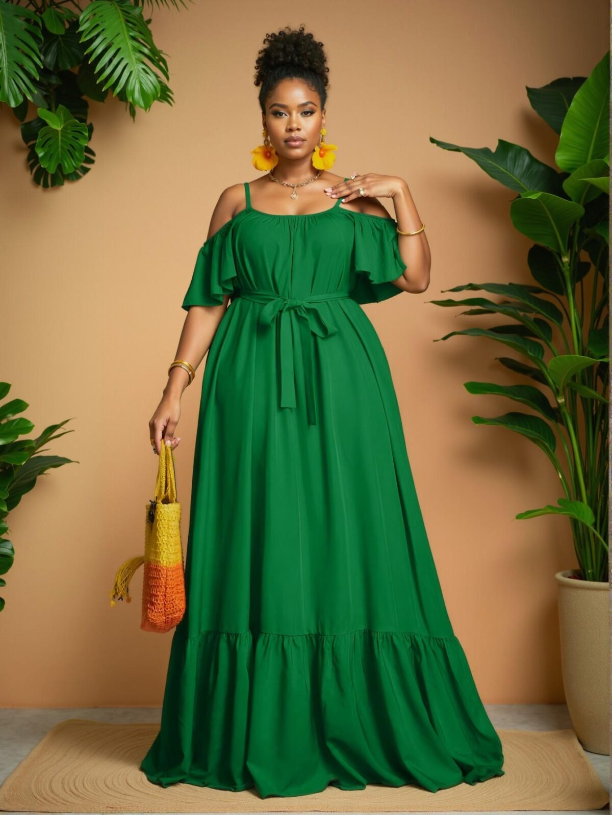 Elegant Dark Green Off-Shoulder Ruffled A-Line Dress Perfect for Spring and Summer - Chic, Classy and Trendy Fashion Style to Dress to Impress - Image 3