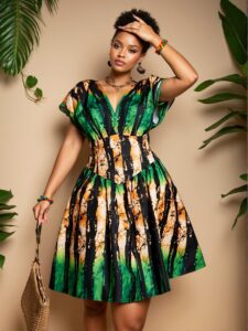 Elegant Multicolor Flared A-Line Dress with Ruffle Hem and Shirred Details for Spring and Summer Chic, Classy and Trendy Fashion Style to Dress to Impress