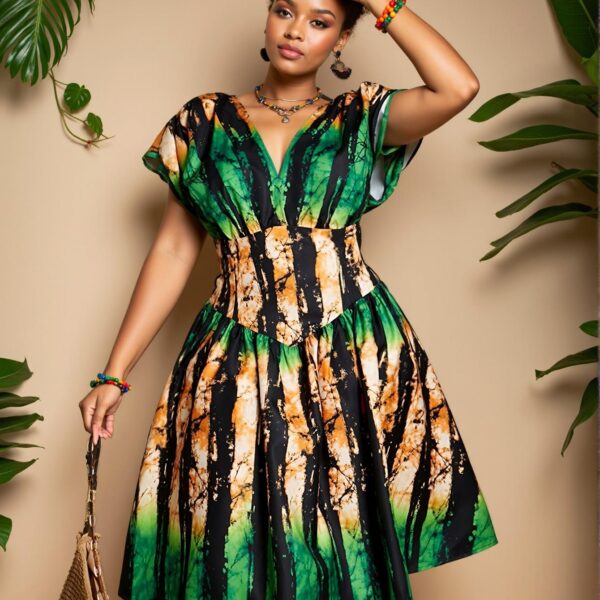 Elegant Multicolor Flared A-Line Dress with Ruffle Hem and Shirred Details for Spring and Summer Chic, Classy and Trendy Fashion Style to Dress to Impress