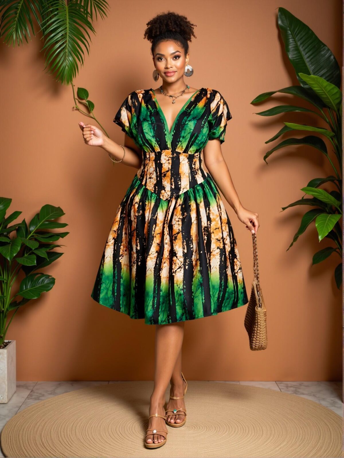 Elegant Multicolor Flared A-Line Dress with Ruffle Hem and Shirred Details for Spring and Summer Chic, Classy and Trendy Fashion Style to Dress to Impress - Image 3