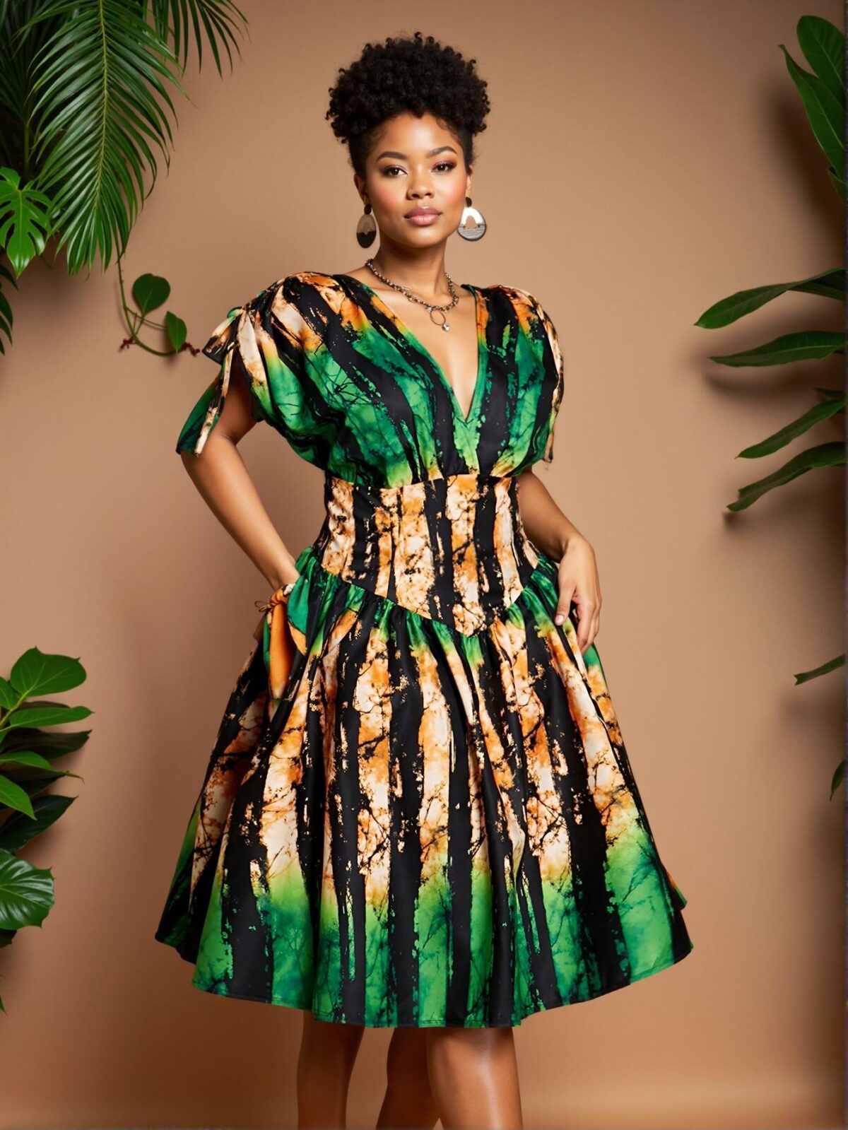 Elegant Multicolor Flared A-Line Dress with Ruffle Hem and Shirred Details for Spring and Summer Chic, Classy and Trendy Fashion Style to Dress to Impress - Image 4