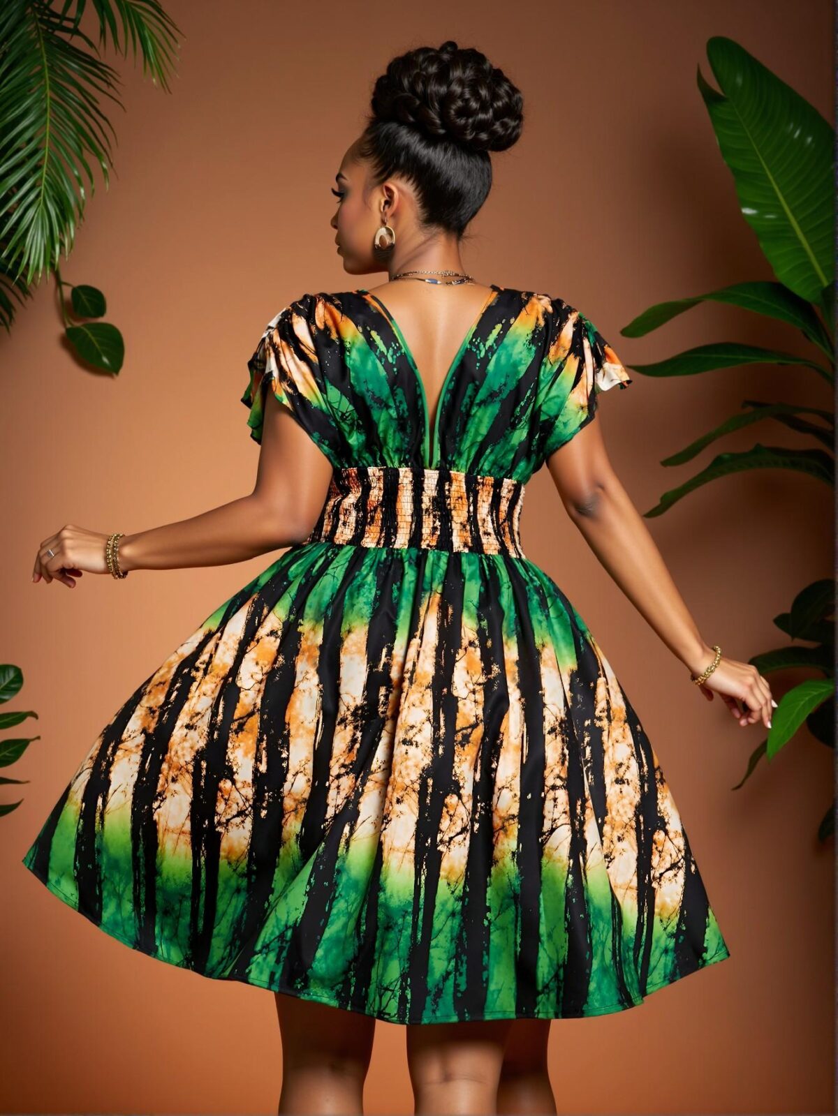 Elegant Multicolor Flared A-Line Dress with Ruffle Hem and Shirred Details for Spring and Summer Chic, Classy and Trendy Fashion Style to Dress to Impress - Image 5