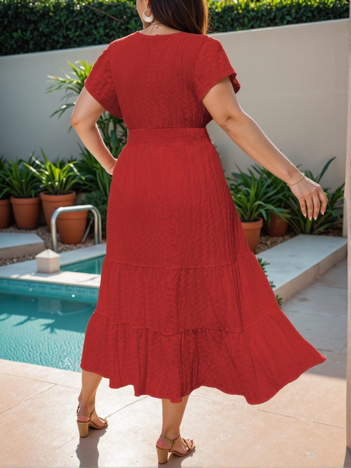 Elegant Red A-Line Summer Maxi Dress with Ruffled Hem and V-Neck for Vacation Outfits "Chic, Classy and Trendy Fashion Style to Dress to Impress" - Image 2