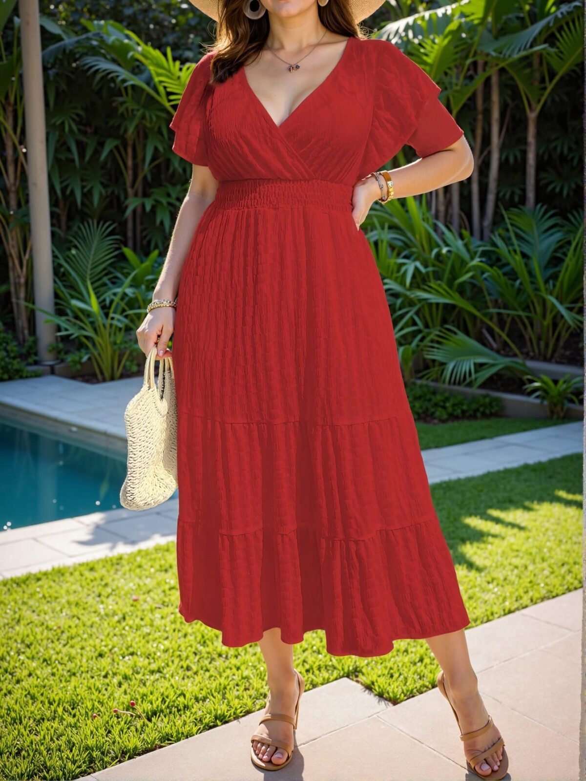 Elegant Red A-Line Summer Maxi Dress with Ruffled Hem and V-Neck for Vacation Outfits "Chic, Classy and Trendy Fashion Style to Dress to Impress" - Image 4