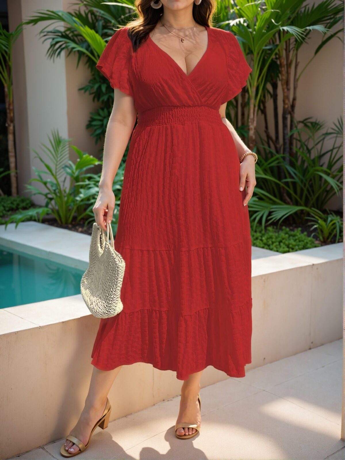 Elegant Red A-Line Summer Maxi Dress with Ruffled Hem and V-Neck for Vacation Outfits "Chic, Classy and Trendy Fashion Style to Dress to Impress" - Image 5
