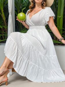 Elegant White Flounce Sleeve A-Line Maxi with Ruffled Details for Women's Casual Spring and Summer Style "Chic, Classy and Trendy Fashion Style to Dress to Impress"