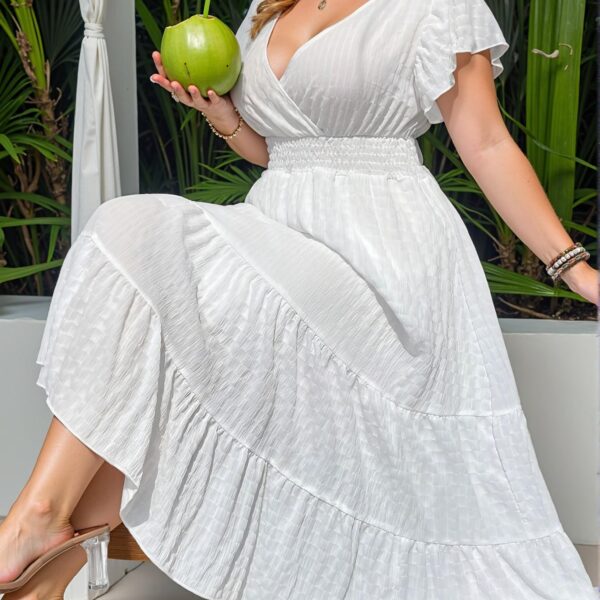 Elegant White Flounce Sleeve A-Line Maxi with Ruffled Details for Women's Casual Spring and Summer Style "Chic, Classy and Trendy Fashion Style to Dress to Impress"