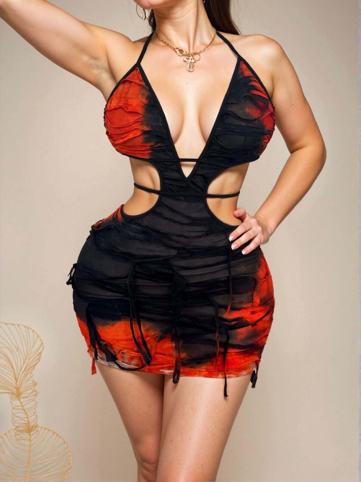 Elegant Orange Stunning Asymmetric Tie Dyeing Dress with Tassel Details and Open Back for Spring/Summer - Chic, Classy, and Trendy Fashion Style to Dress to Impress - Image 3