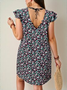 Chic Multicolor Bohemian Floral Mini Dress with Lace Details and Flounce Sleeves for Spring and Summer - Stylish, Elegant, and Unique Fashion to Stand Out