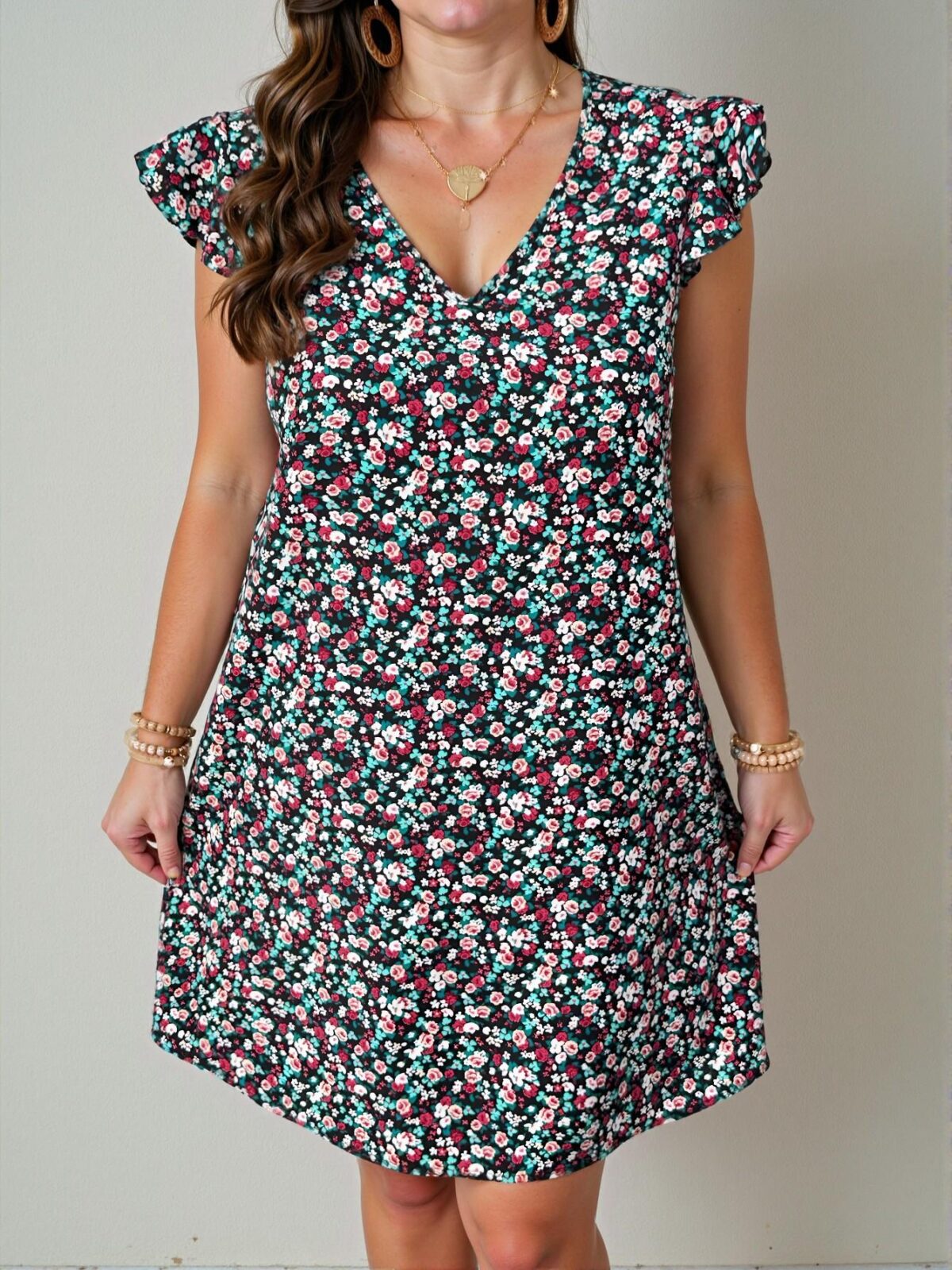Chic Multicolor Bohemian Floral Mini Dress with Lace Details and Flounce Sleeves for Spring and Summer - Stylish, Elegant, and Unique Fashion to Stand Out - Image 2