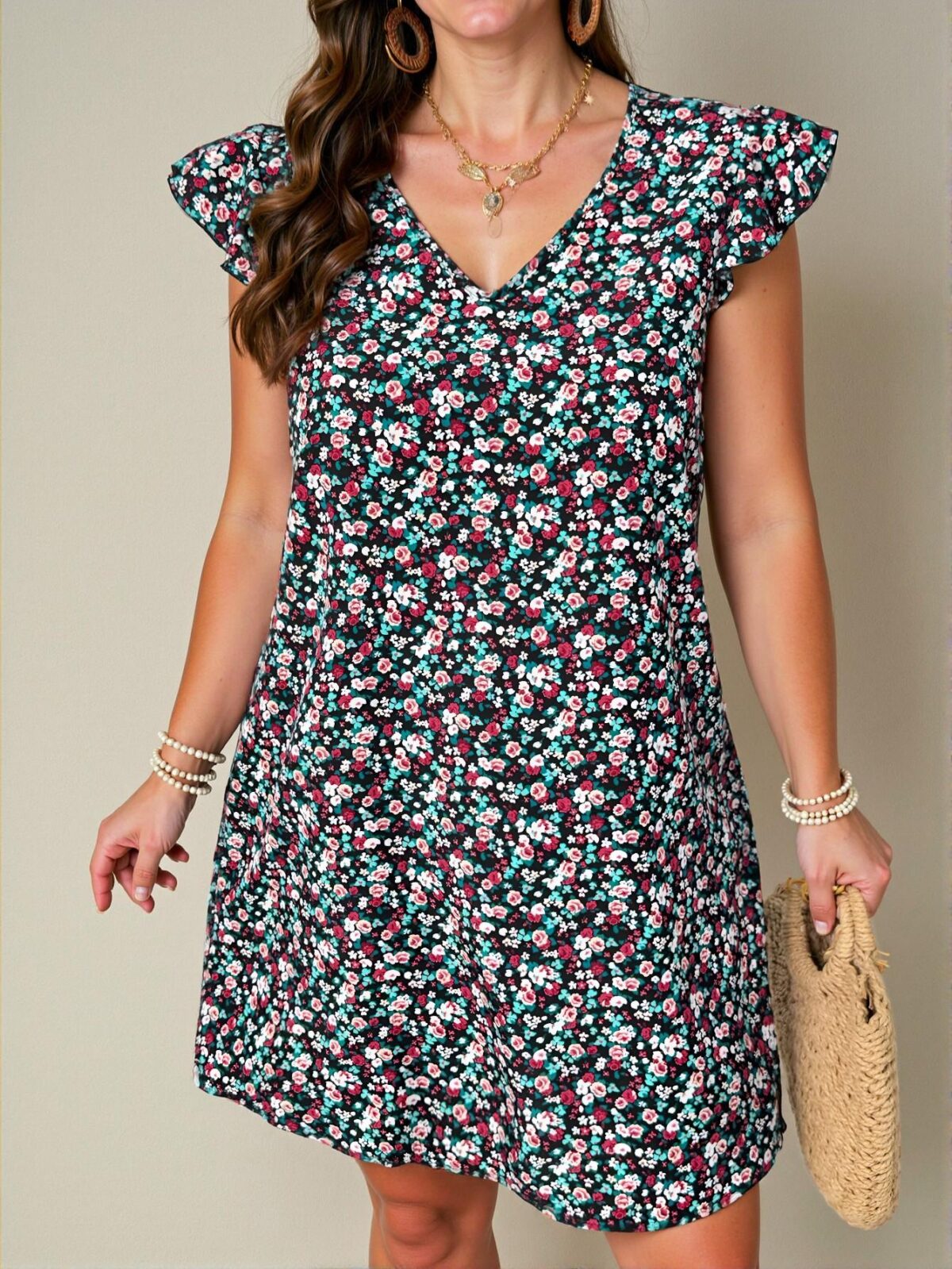 Chic Multicolor Bohemian Floral Mini Dress with Lace Details and Flounce Sleeves for Spring and Summer - Stylish, Elegant, and Unique Fashion to Stand Out - Image 4
