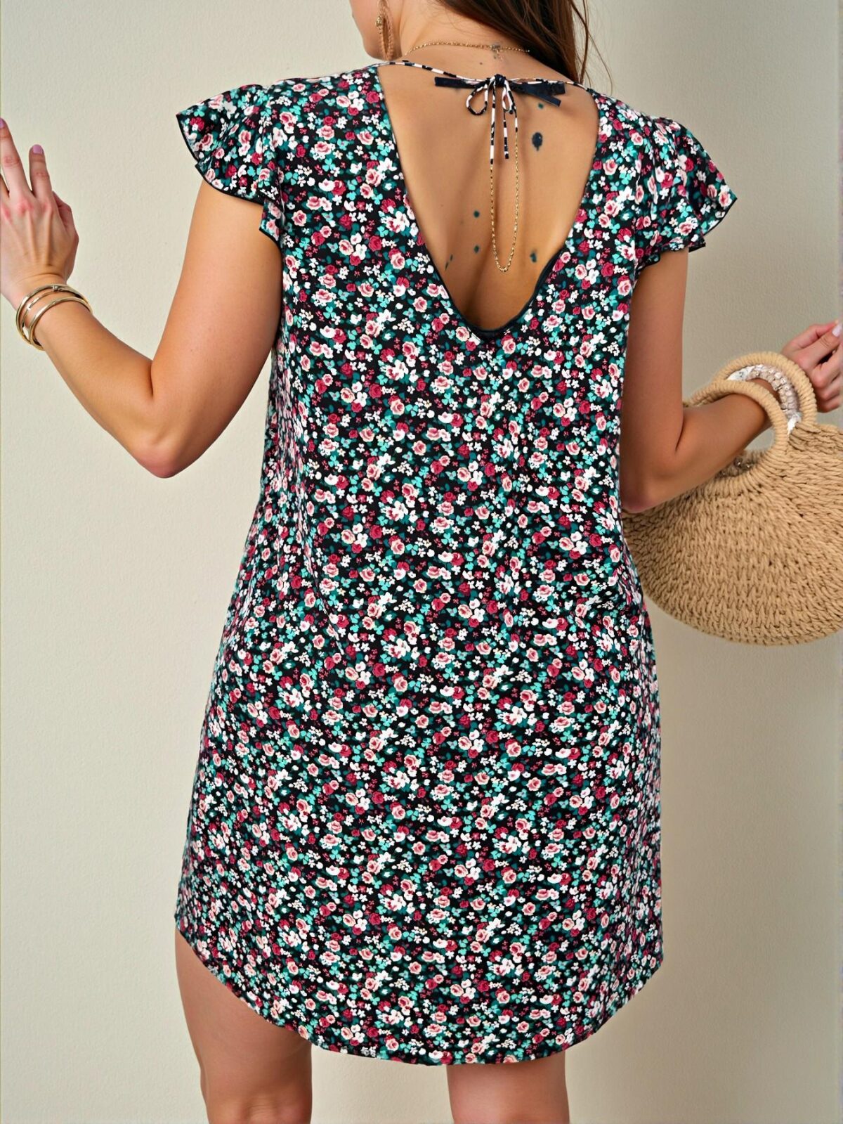 Chic Multicolor Bohemian Floral Mini Dress with Lace Details and Flounce Sleeves for Spring and Summer - Stylish, Elegant, and Unique Fashion to Stand Out - Image 5