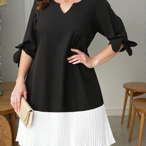 Elegant Black Pleated A-Line Dress with Hollow Shoulder-Tie Bow Detail for Spring and Summer - Chic, Classy and Trendy Fashion Style to Dress to Impress