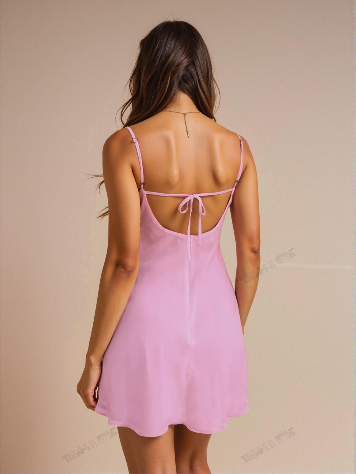 Elegant Pink Spaghetti Strap Open Back Mini Dress for Spring and Summer - Chic, Classy and Trendy Fashion Style to Dress to Impress - Image 4