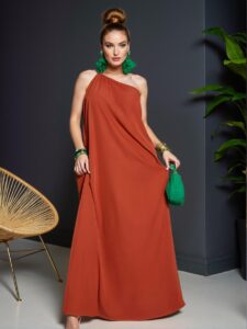 Elegant Rust Brown Stylish A-Line Casual Resort Dress for Plus Size Women – Chic, Classy, and Trendy Fashion Style to Dress to Impress