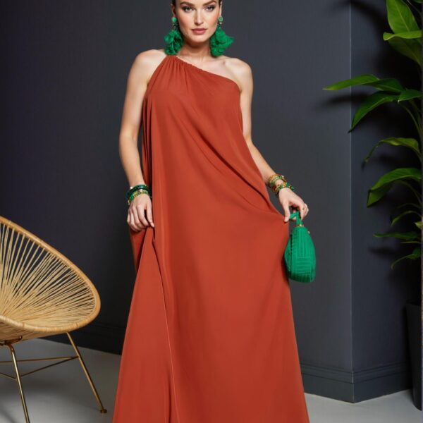 Elegant Rust Brown Stylish A-Line Casual Resort Dress for Plus Size Women – Chic, Classy, and Trendy Fashion Style to Dress to Impress