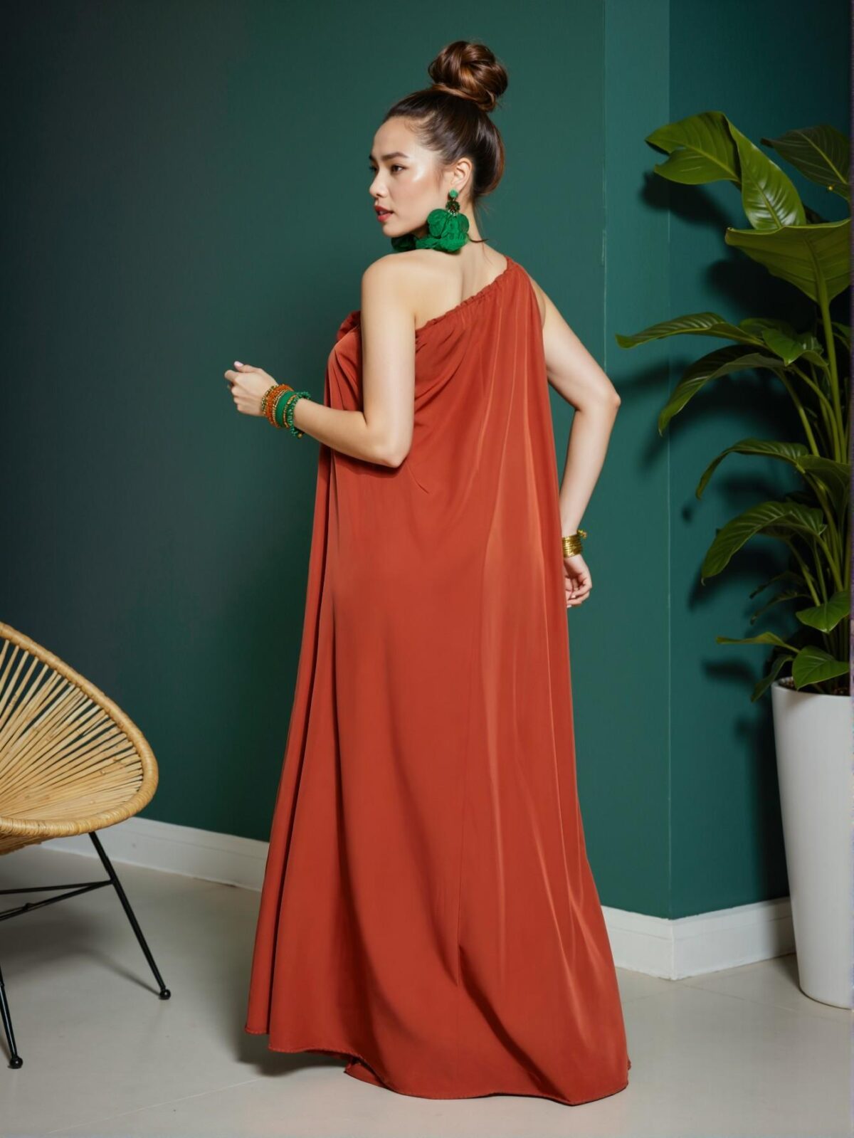 Elegant Rust Brown Stylish A-Line Casual Resort Dress for Plus Size Women – Chic, Classy, and Trendy Fashion Style to Dress to Impress - Image 3