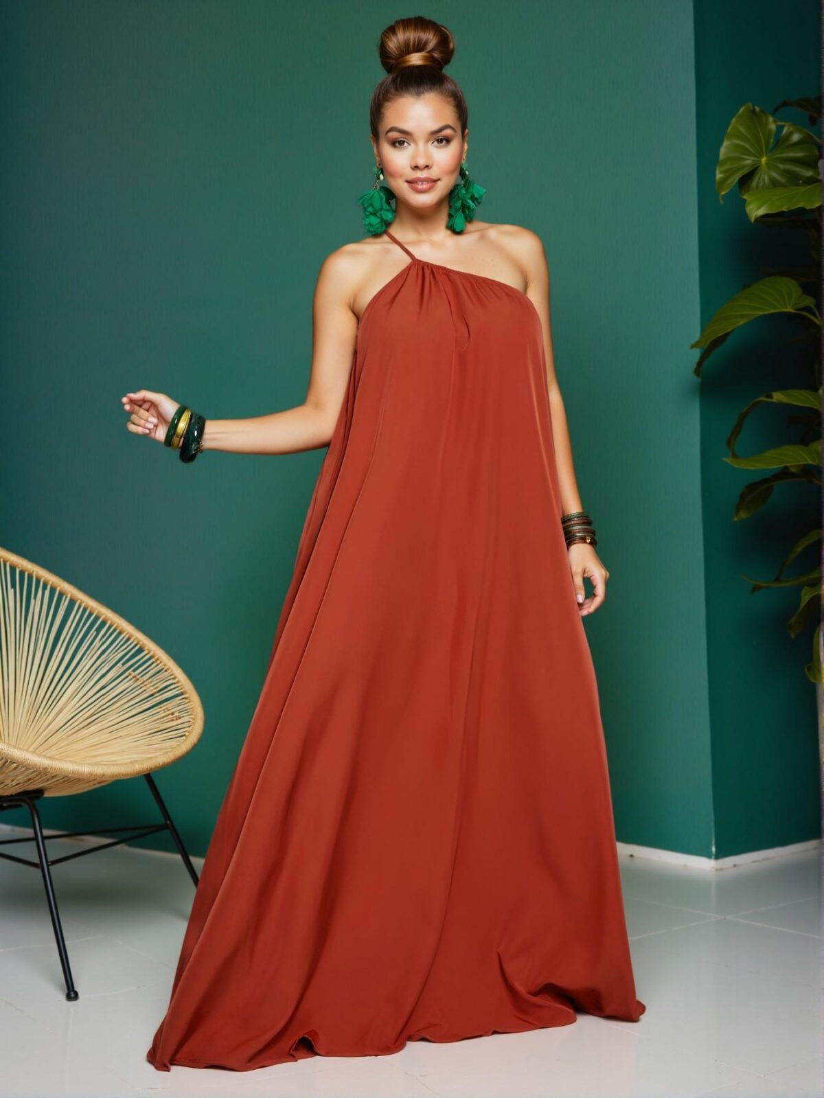 Elegant Rust Brown Stylish A-Line Casual Resort Dress for Plus Size Women – Chic, Classy, and Trendy Fashion Style to Dress to Impress - Image 4