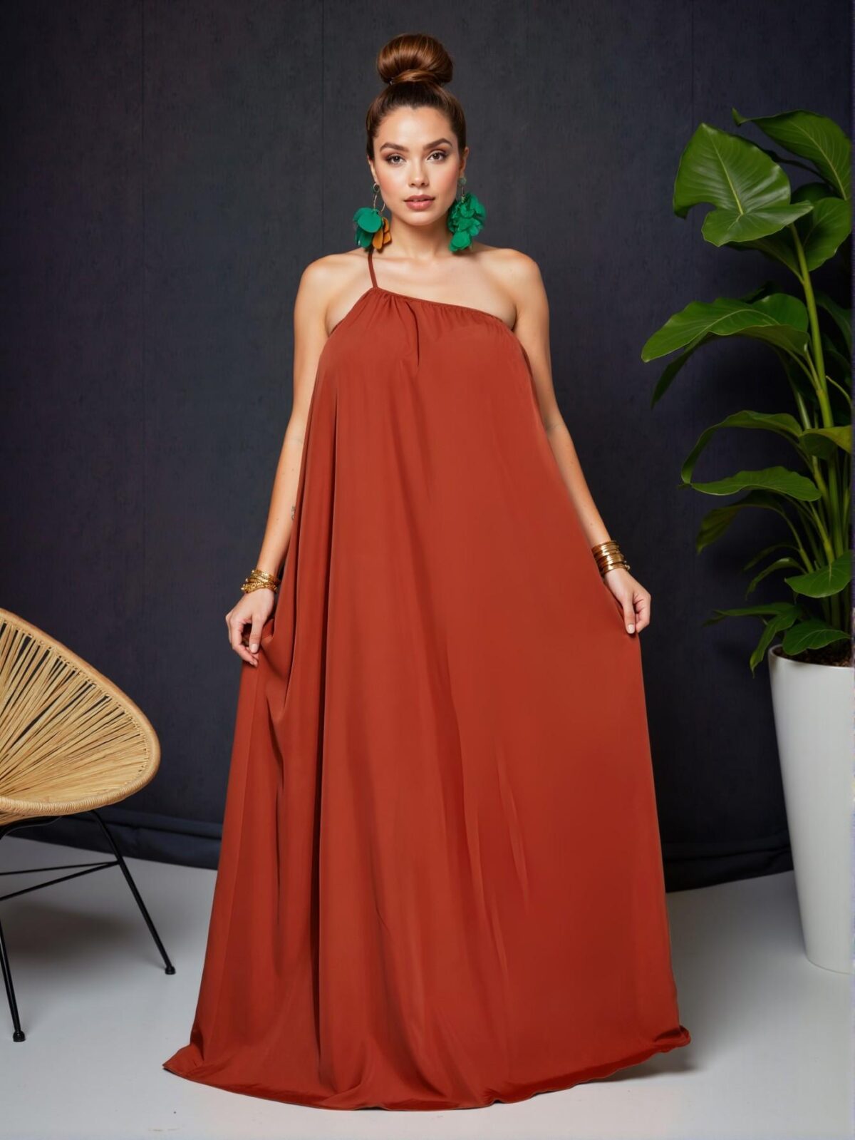 Elegant Rust Brown Stylish A-Line Casual Resort Dress for Plus Size Women – Chic, Classy, and Trendy Fashion Style to Dress to Impress - Image 5
