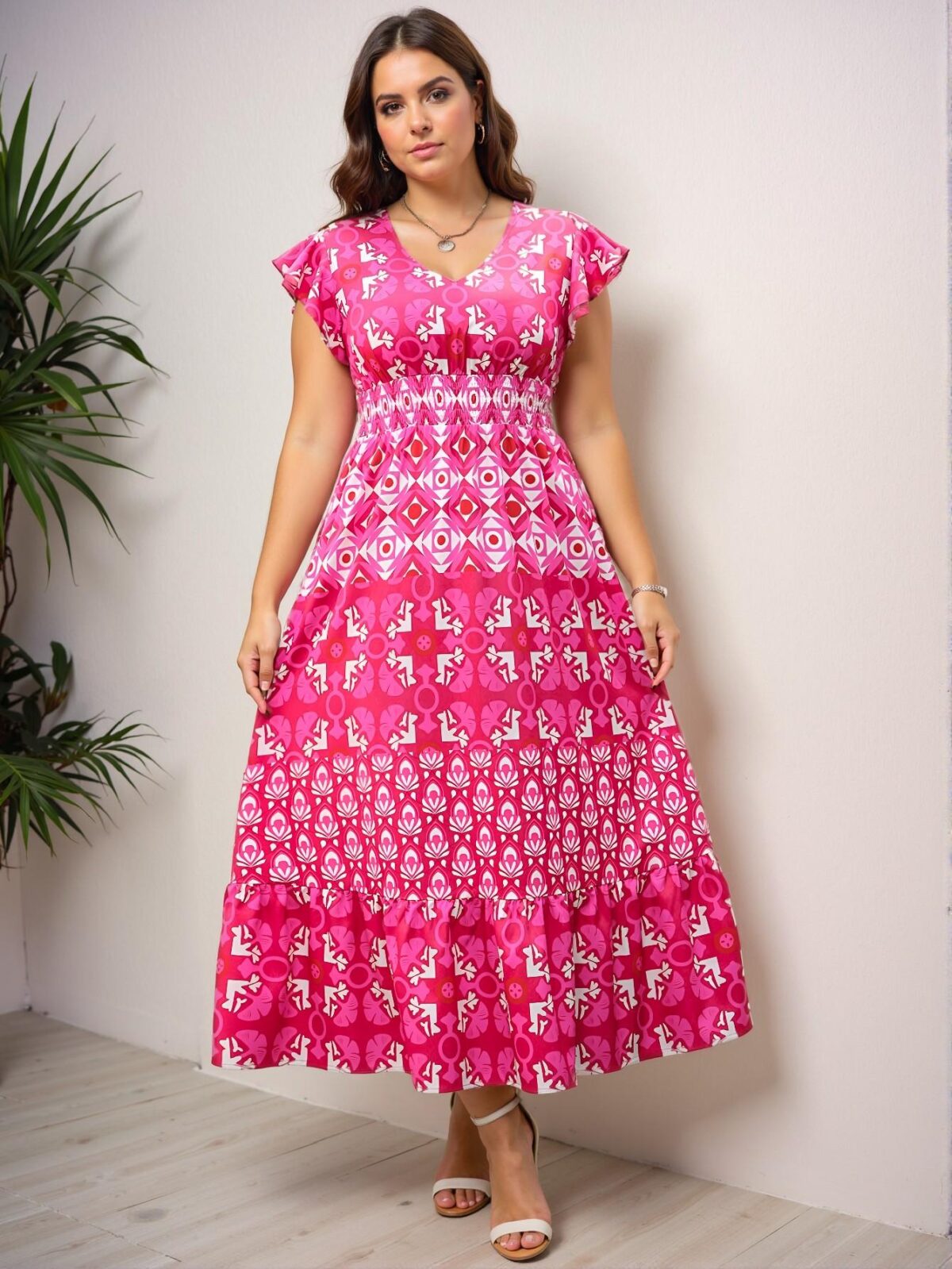 Elegant Multicolor Floral A-Line Long Dress with Ruffle Sleeves for Women - Perfect for Vacation and Summer Outings, Chic, Classy and Trendy Fashion Style to Dress to Impress - Image 3